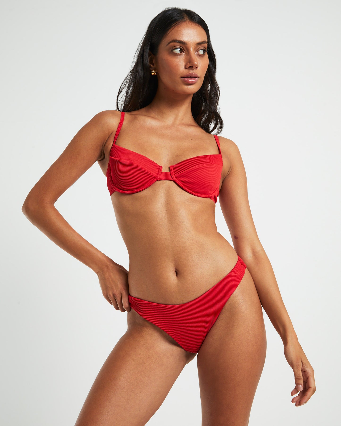 Rib Cut Out Underwire Bikini Top in Red