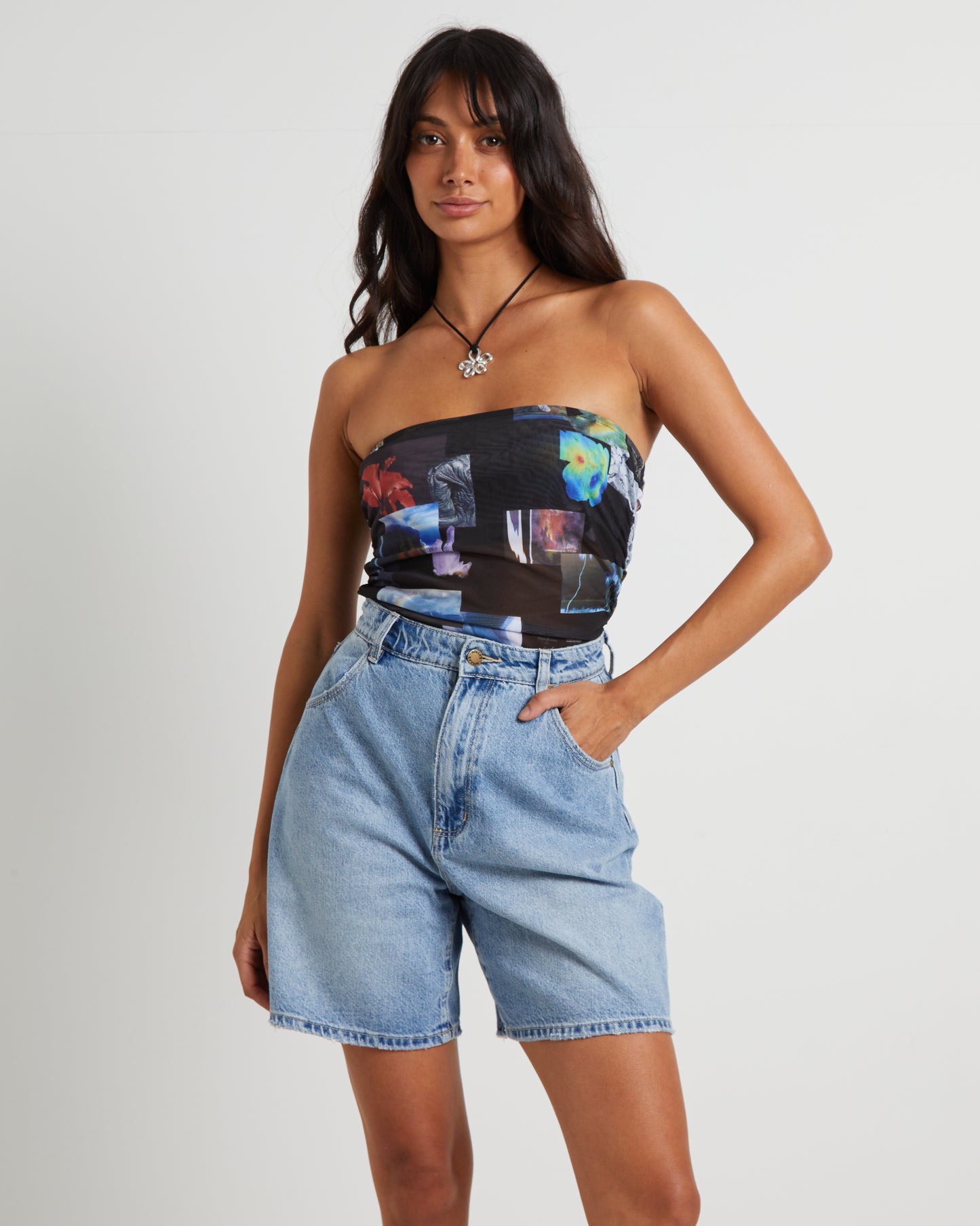 Under Pressure Recycled Sheer Strapless Top in Black