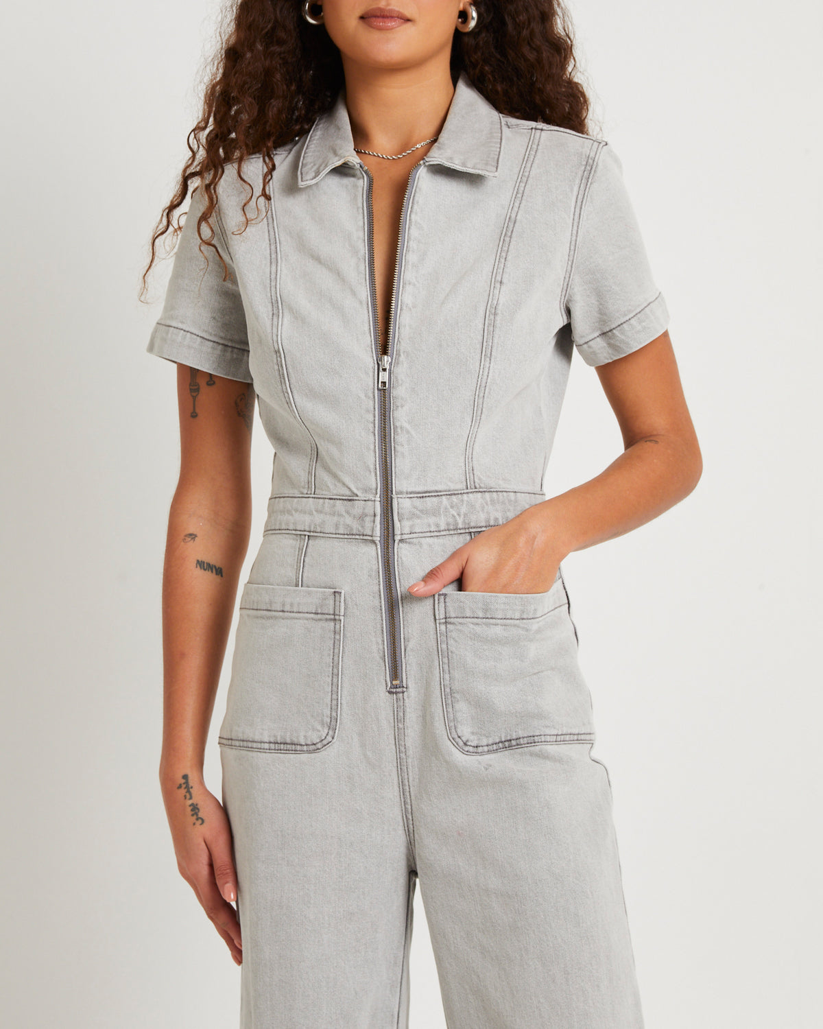 Nikki Denim Maxi Boiler Suit PEBBLE