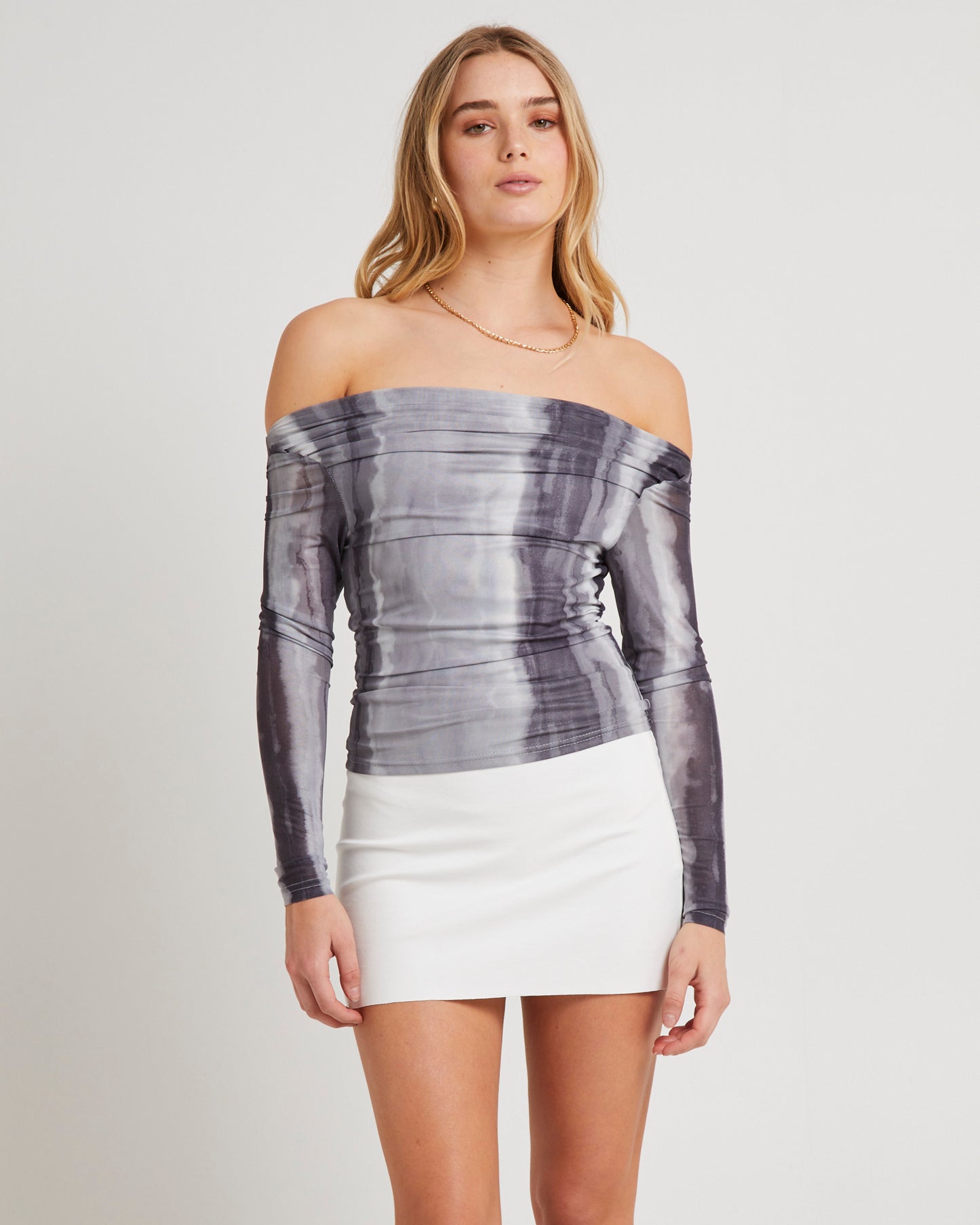 Grey Tie Dye Off Shoulder Top