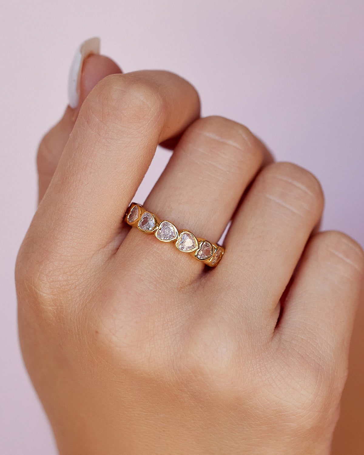 Stone Heart Band Gold Ring GOLD
