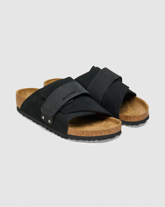 Kyoto Black Suede Nubuck Leather Sandals Black