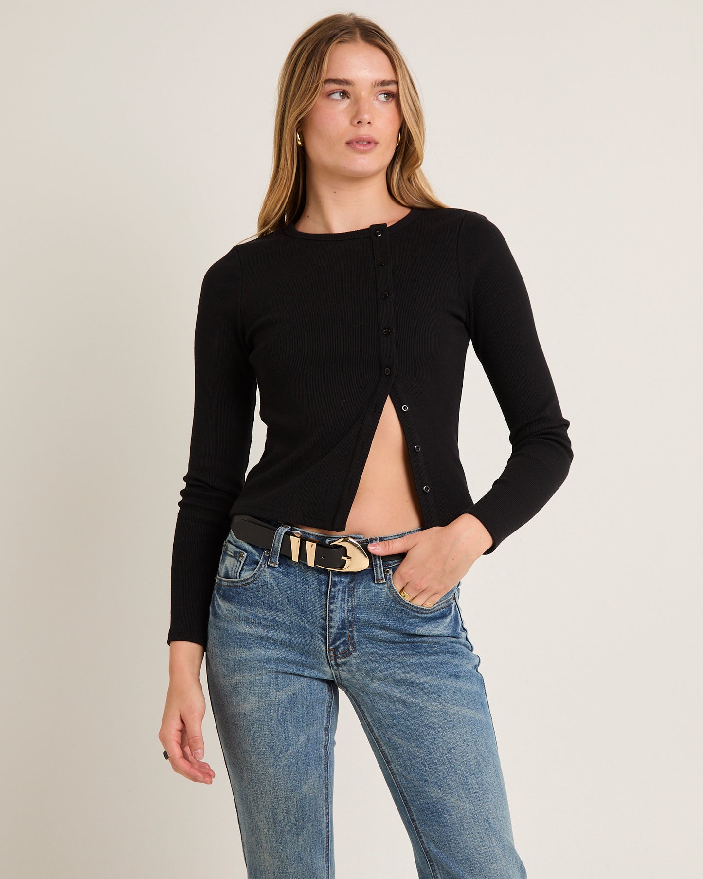 Maddy Button Asymmetric Top