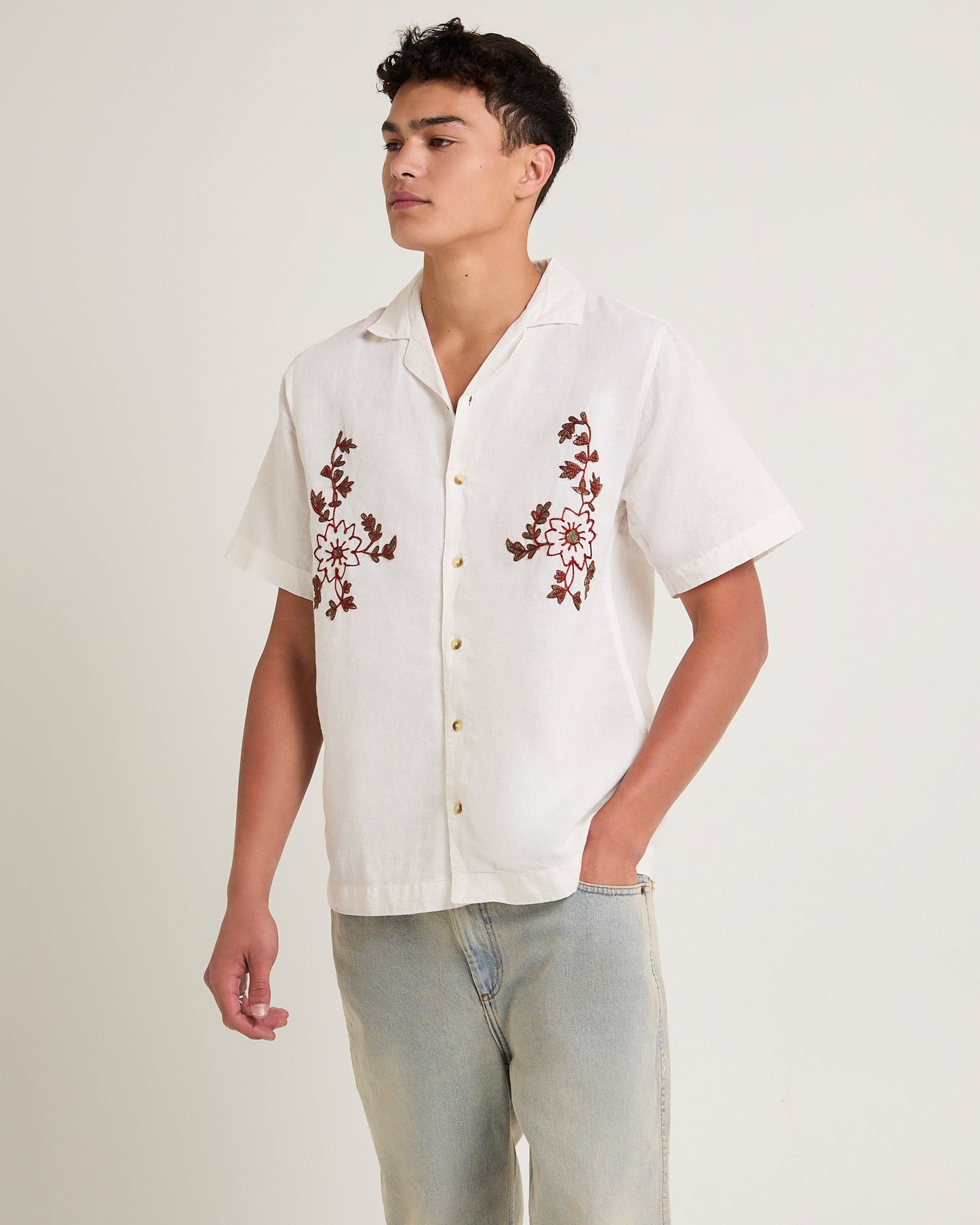 Floral Embroider Bowler Shirt