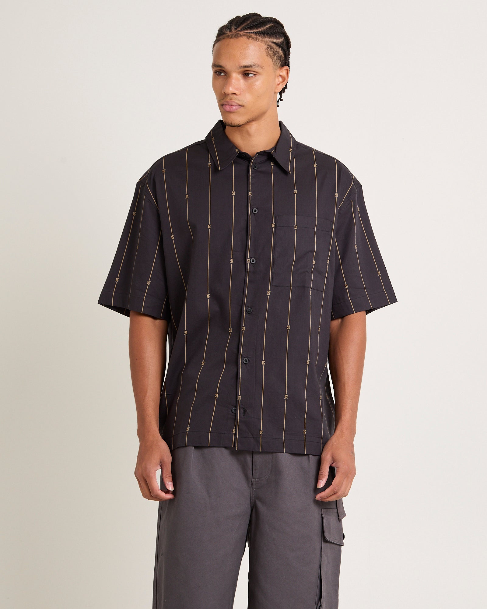A Stripe Recycled Short Sleeve Shirt Black