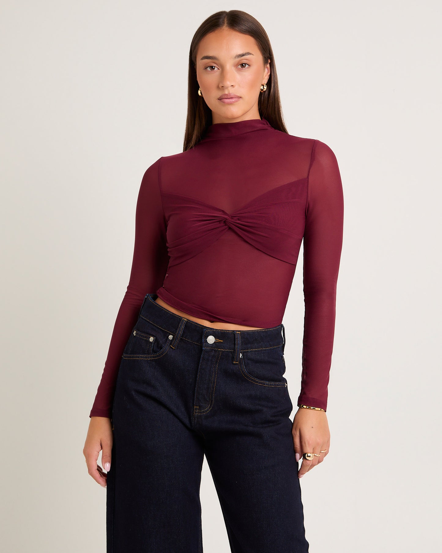 Tae Twist Detail Mesh Turtleneck