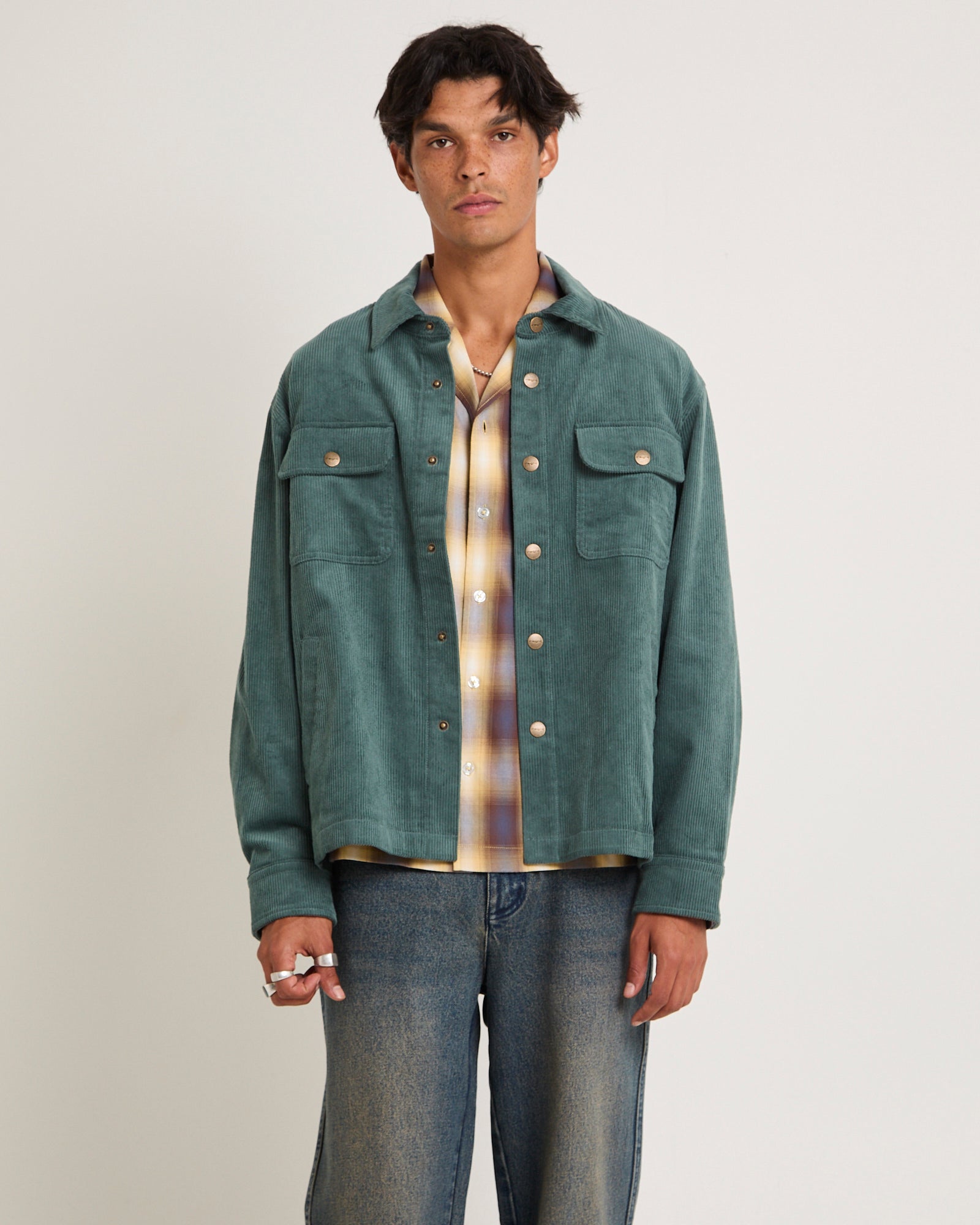 Conditions Corduroy Long Sleeve Overshirt TEAL