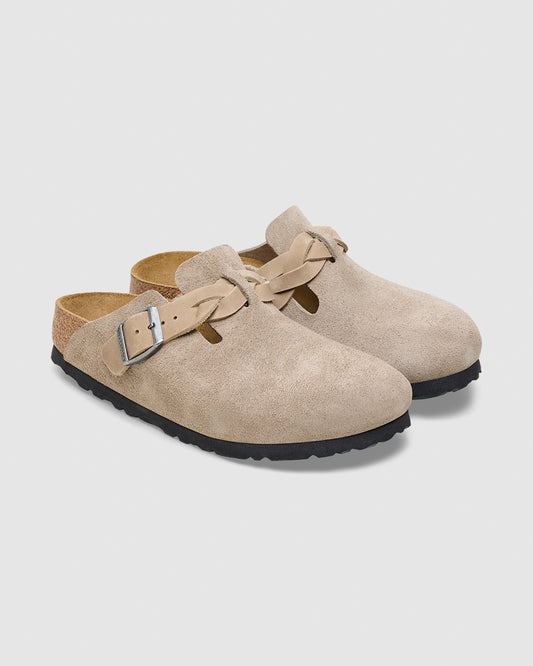 Boston Braided Suede Leather Clog Taupe
