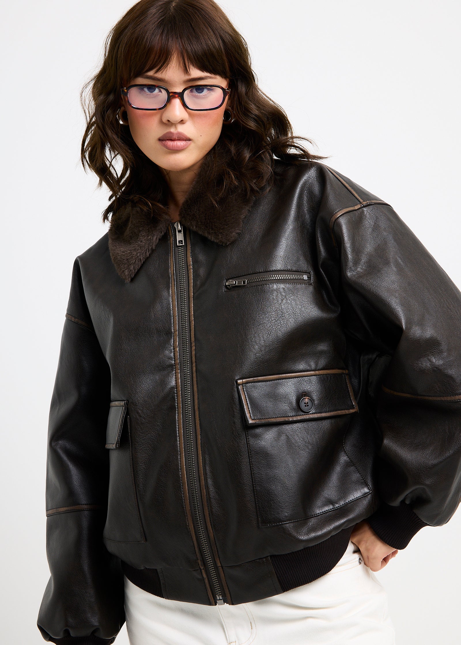 Cody Fur Trim Distressed PU Jacket – General Pants Co.