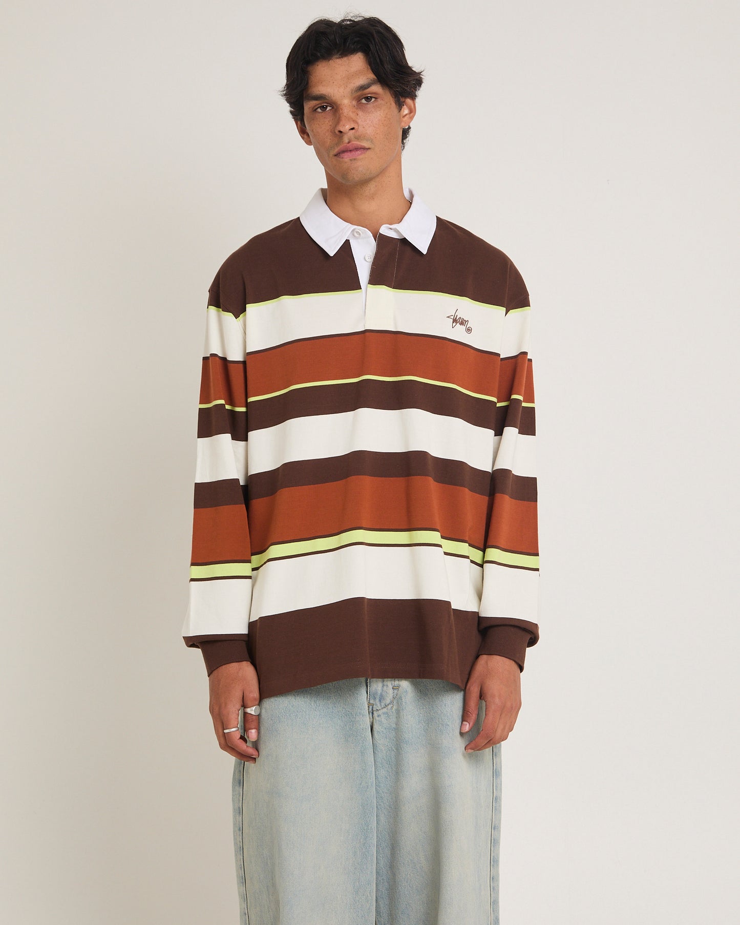 Variagated Stripe Rugby Long Sleeve Polo Shirt