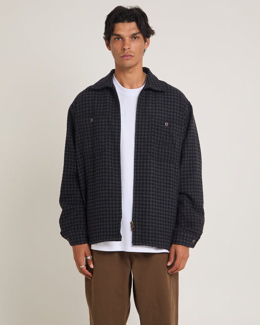 Plaid Zip Through Long Sleeve Shirt INDIGO