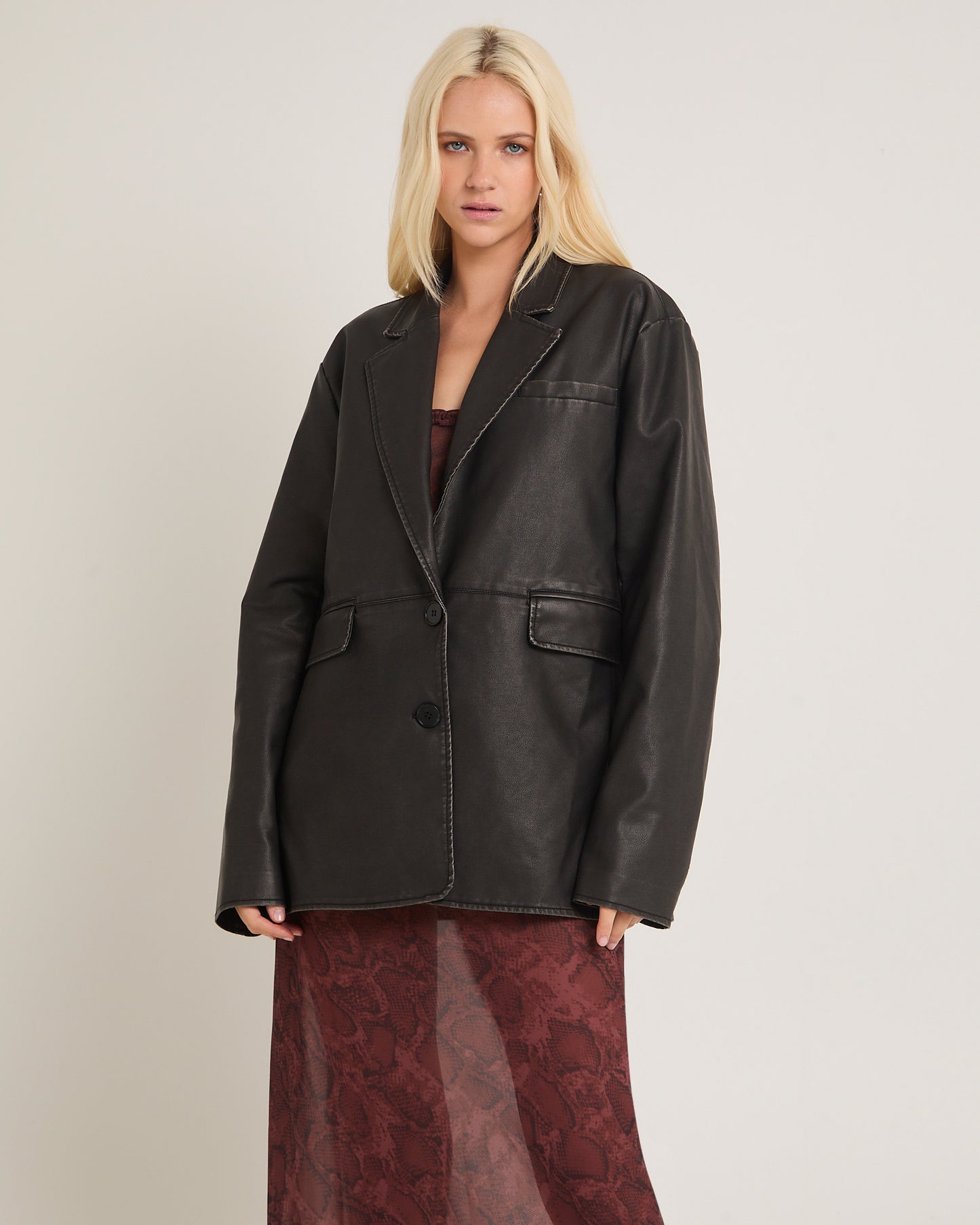 Esme Boxy Leather Look Blazer