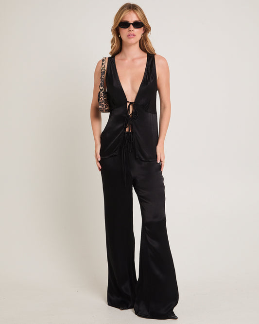Meredith Satin Mid Rise Pants BLACK