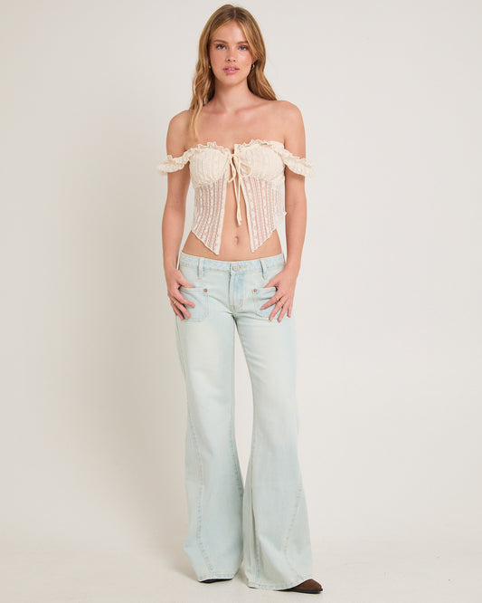 Johnnies Low Waist Wide Leg Flared Denim Jeans Le Surf LE SURF