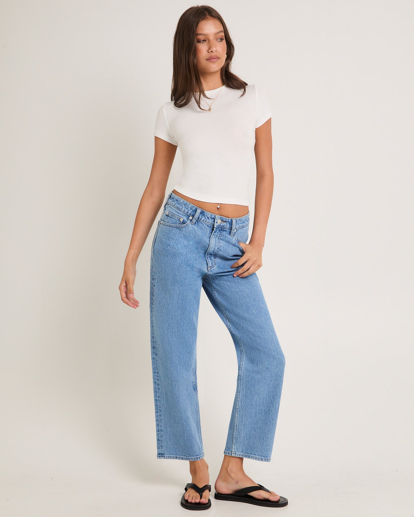 High Straight Crop Denim Jeans Blue Monday