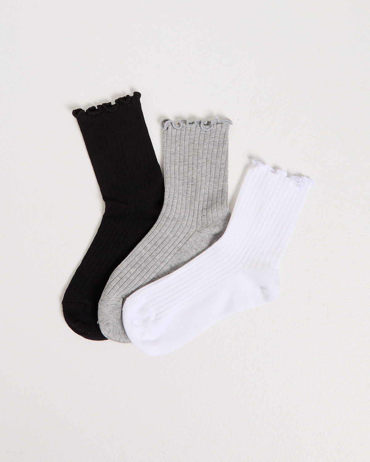 Frill Ribbed Socks 3 Pack BLACK/WHITE/GREY