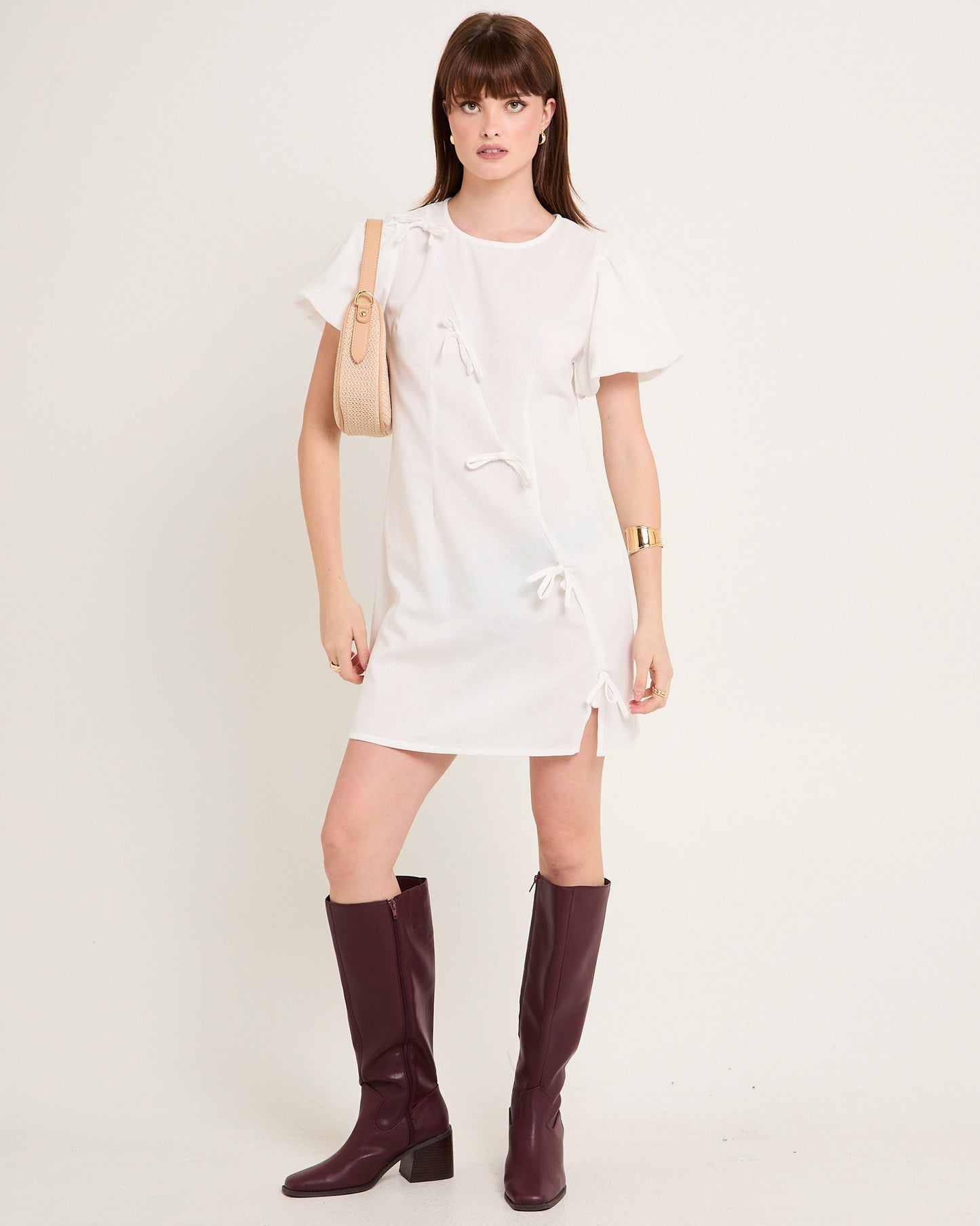 Bow Cap Sleeve Mini Dress