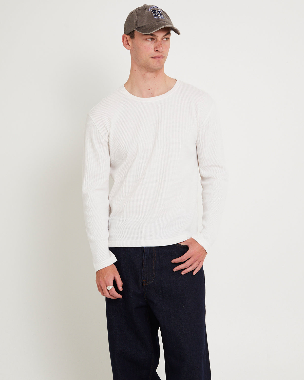 Long Sleeve Waffle Shirt WHITE