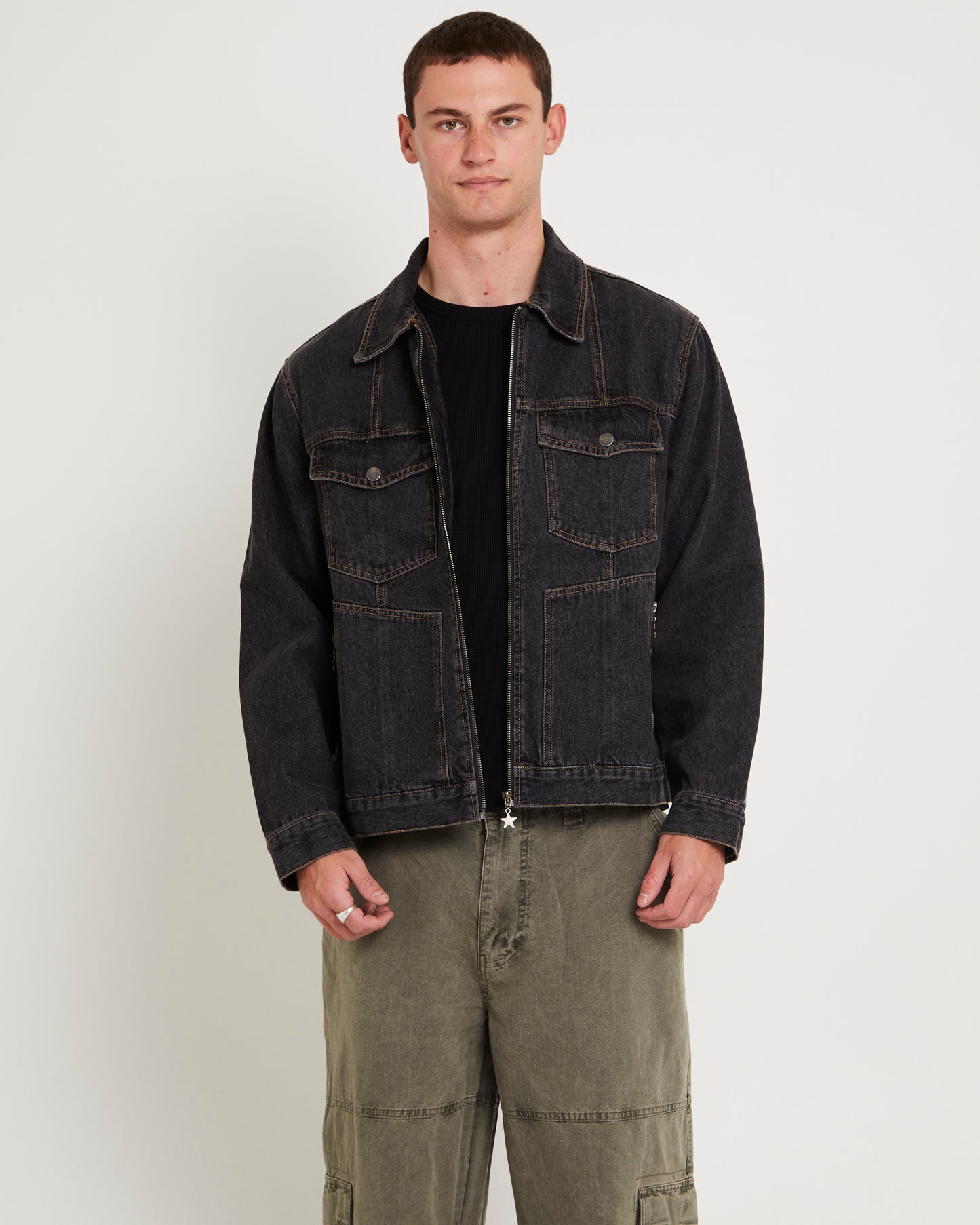 Halls Cropped Harrington Denim Jacket
