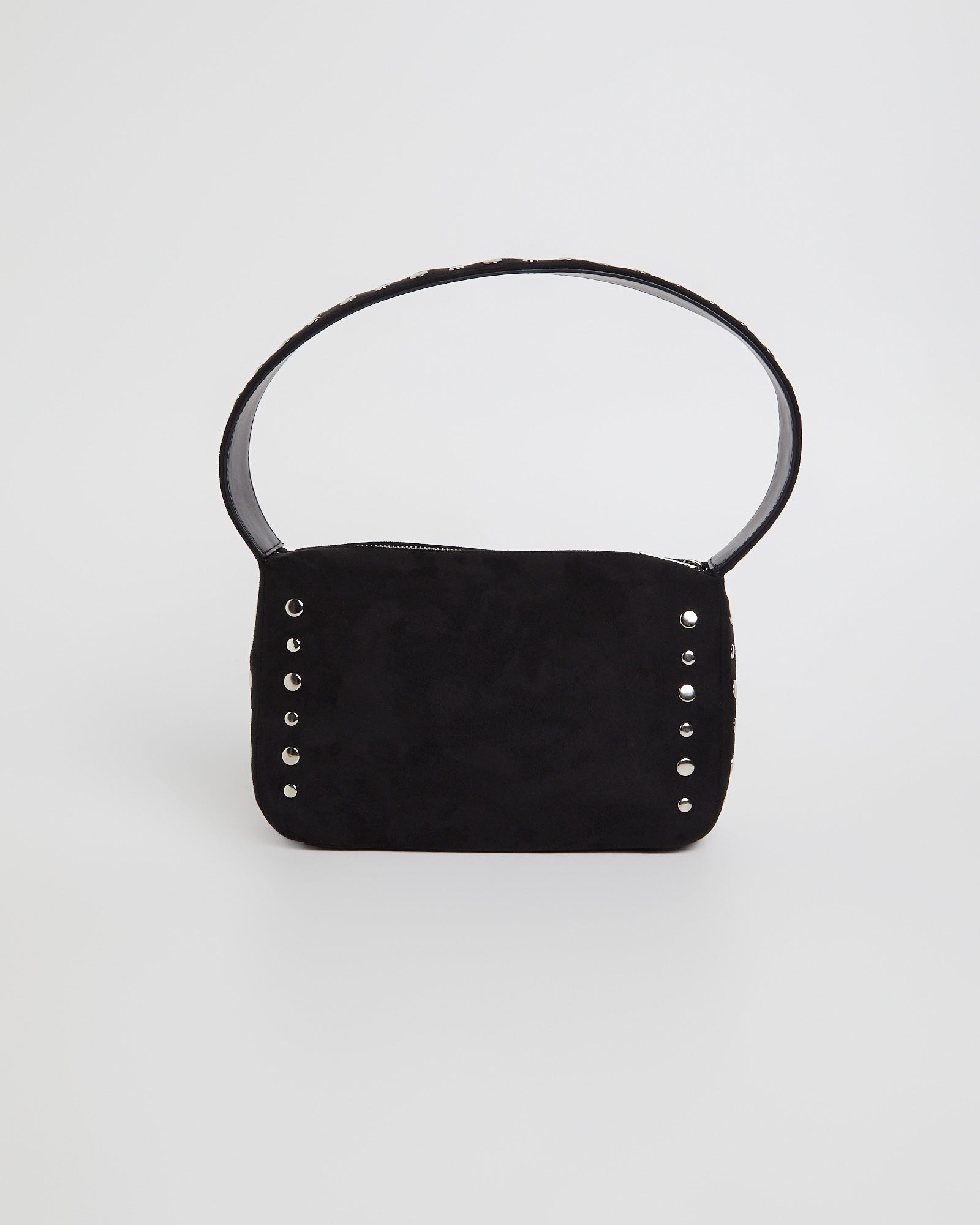 Studded Box Shoulder Bag BLACK MICROSUEDE