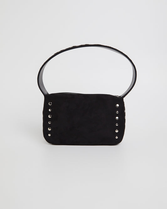 Studded Box Shoulder Bag BLACK MICROSUEDE