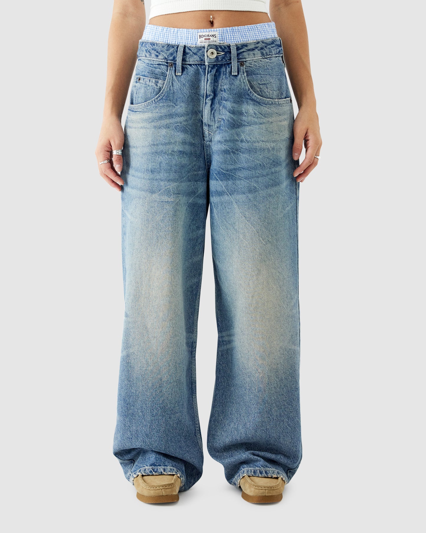 Boxer Waistband Wide Leg Denim Jeans
