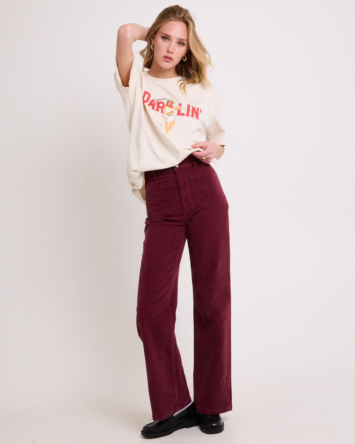 Sailor Long Cord Denim Jeans OXBLOOD