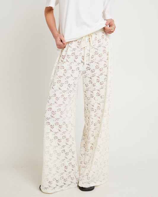 Jasmine Lace Relaxed Pants WHITE