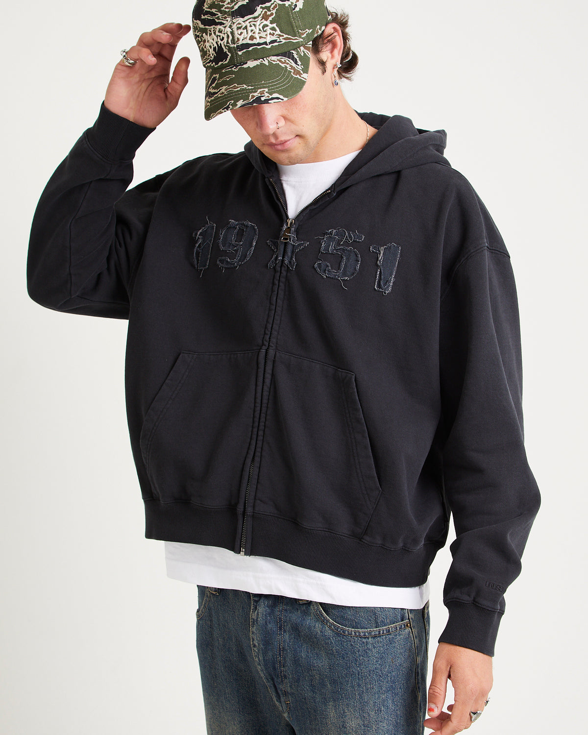 Fifty One Zip Through Hoodie BLACK