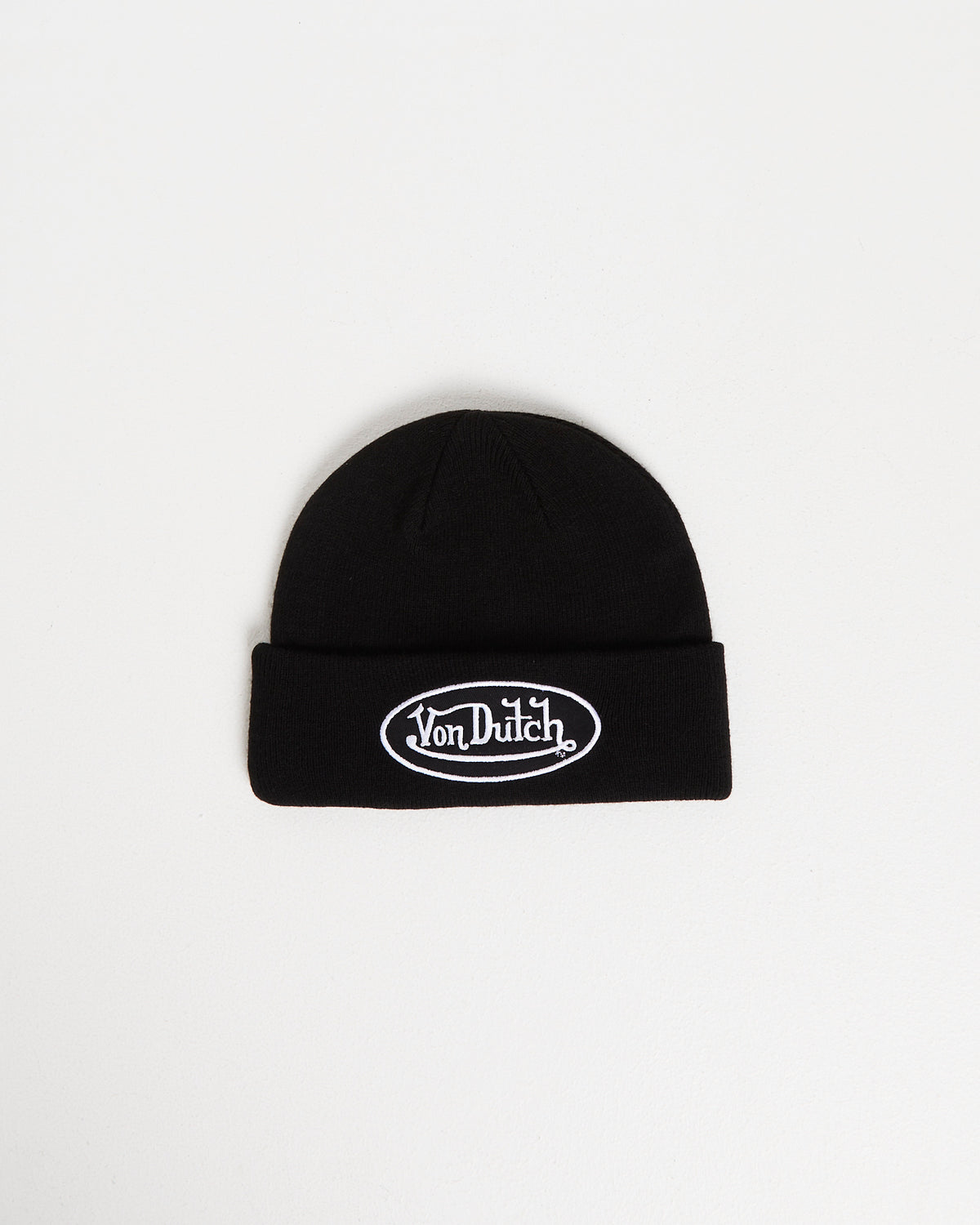 Beanie With Oval Logo Embroidery Patch BLACK