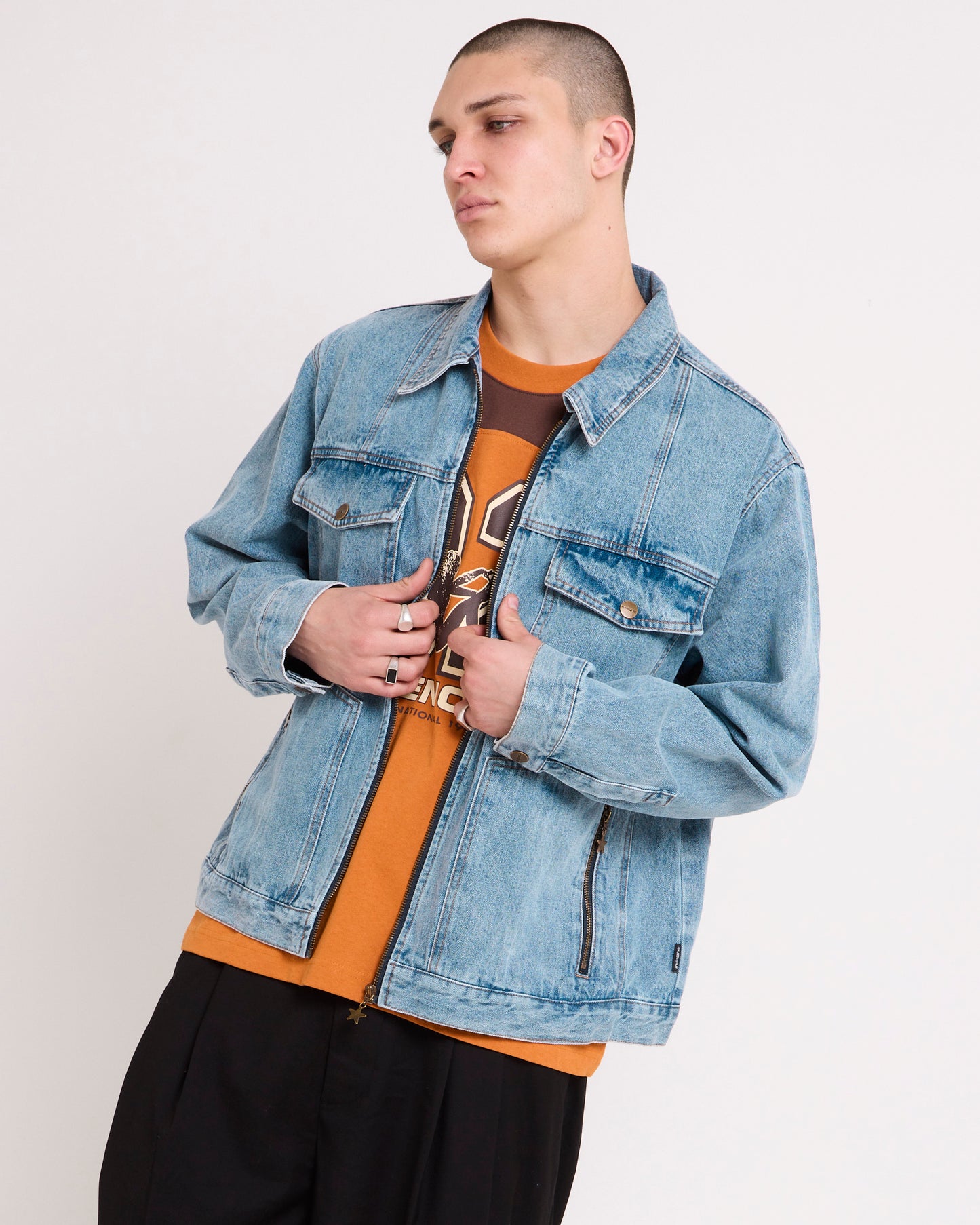 Halls Cropped Harrington Denim Jacket