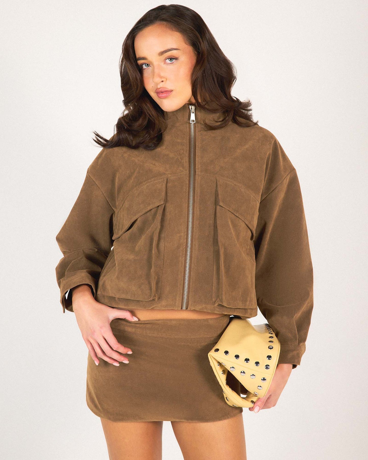 Suki Funnel Faux Suede Neck Jacket