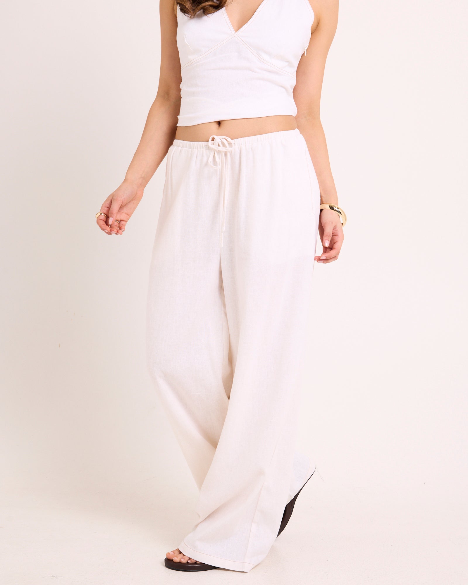 Hideaway Linen Wide Leg Pants WHITE