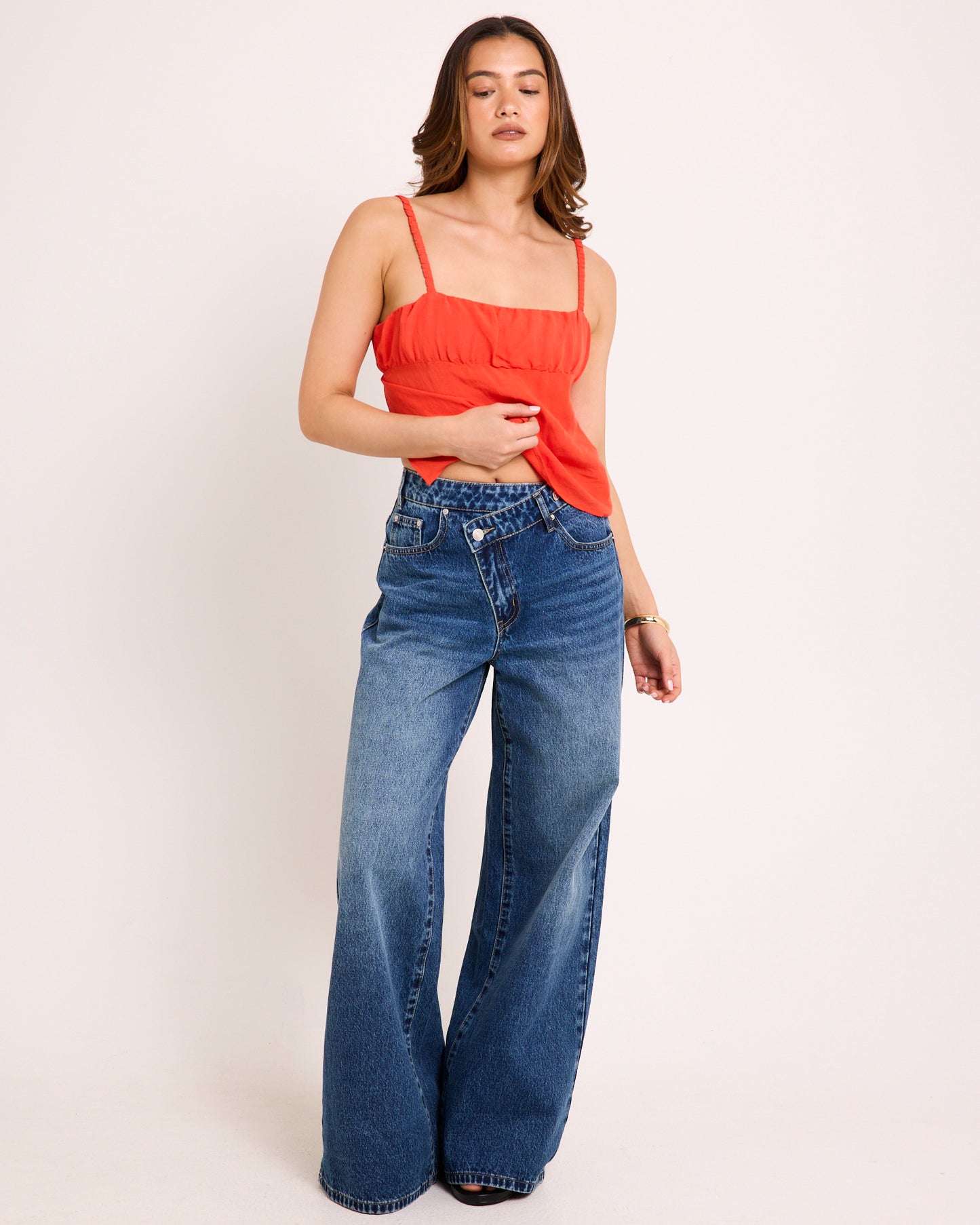 Meg Cross Over Straight Leg Denim Jeans