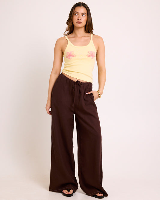 Hideaway Linen Wide Leg Pants CHOCOLATE