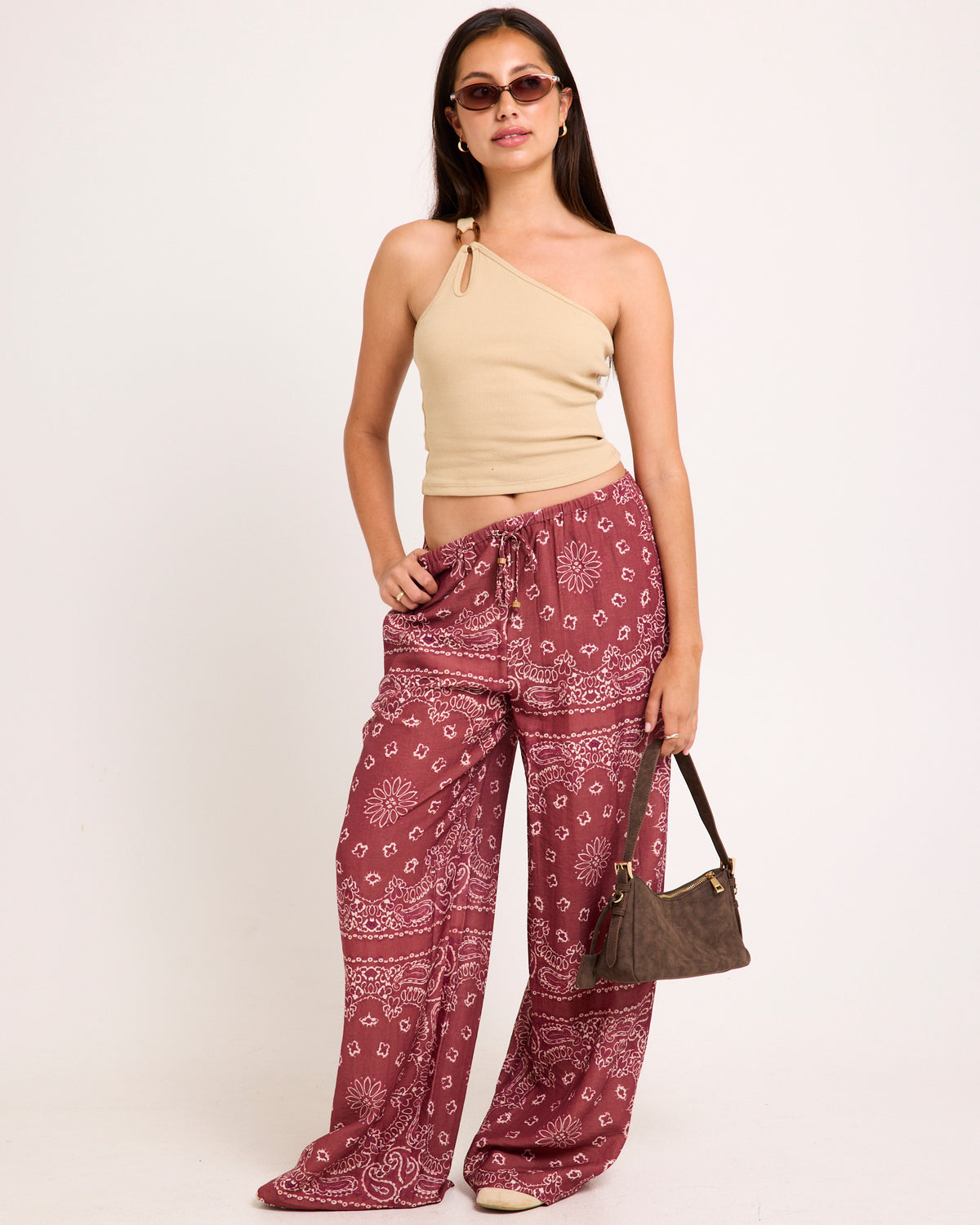 Kenzie One Shoulder Rib Tank TAUPE