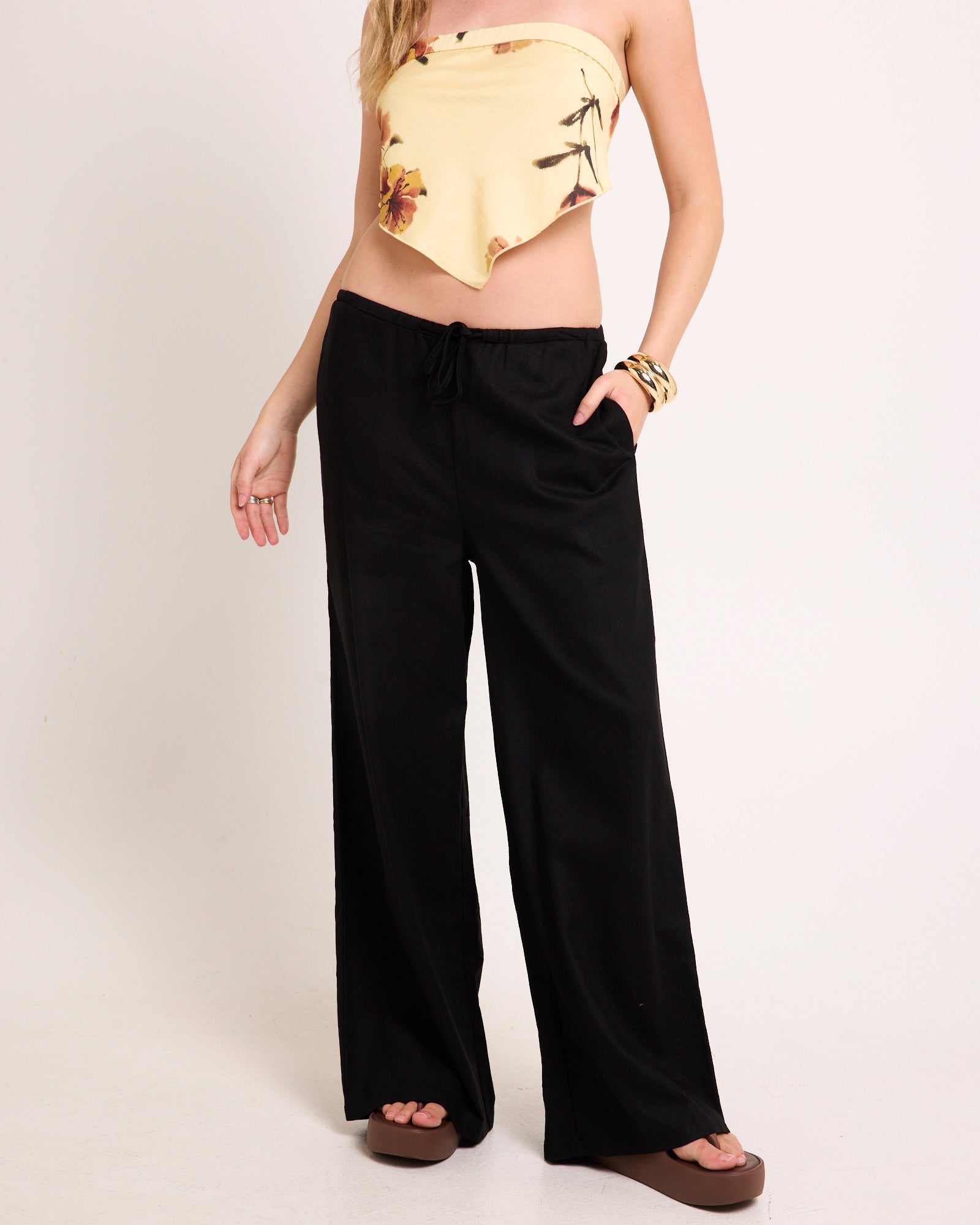 Hideaway Linen Wide Leg Pants BLACK