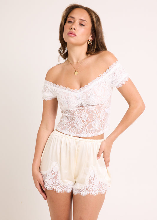 Elsie Lace Off Shoulder Top WHITE