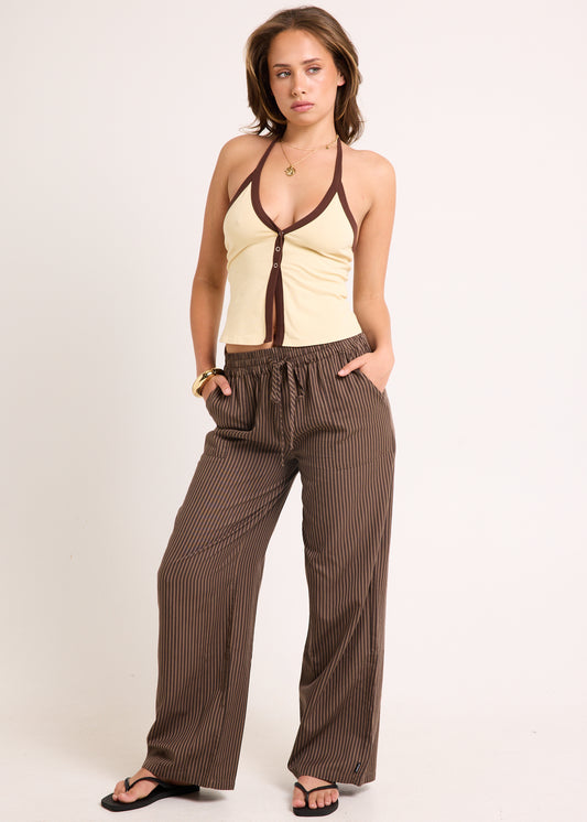 Cyrus Wide Leg Pant COFFEE STRIPE