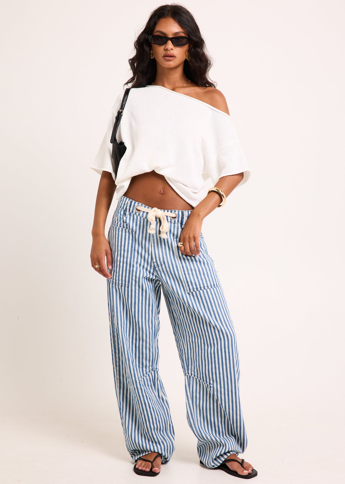 Laila Low Barrel Denim Jeans RAILROAD STRIPE