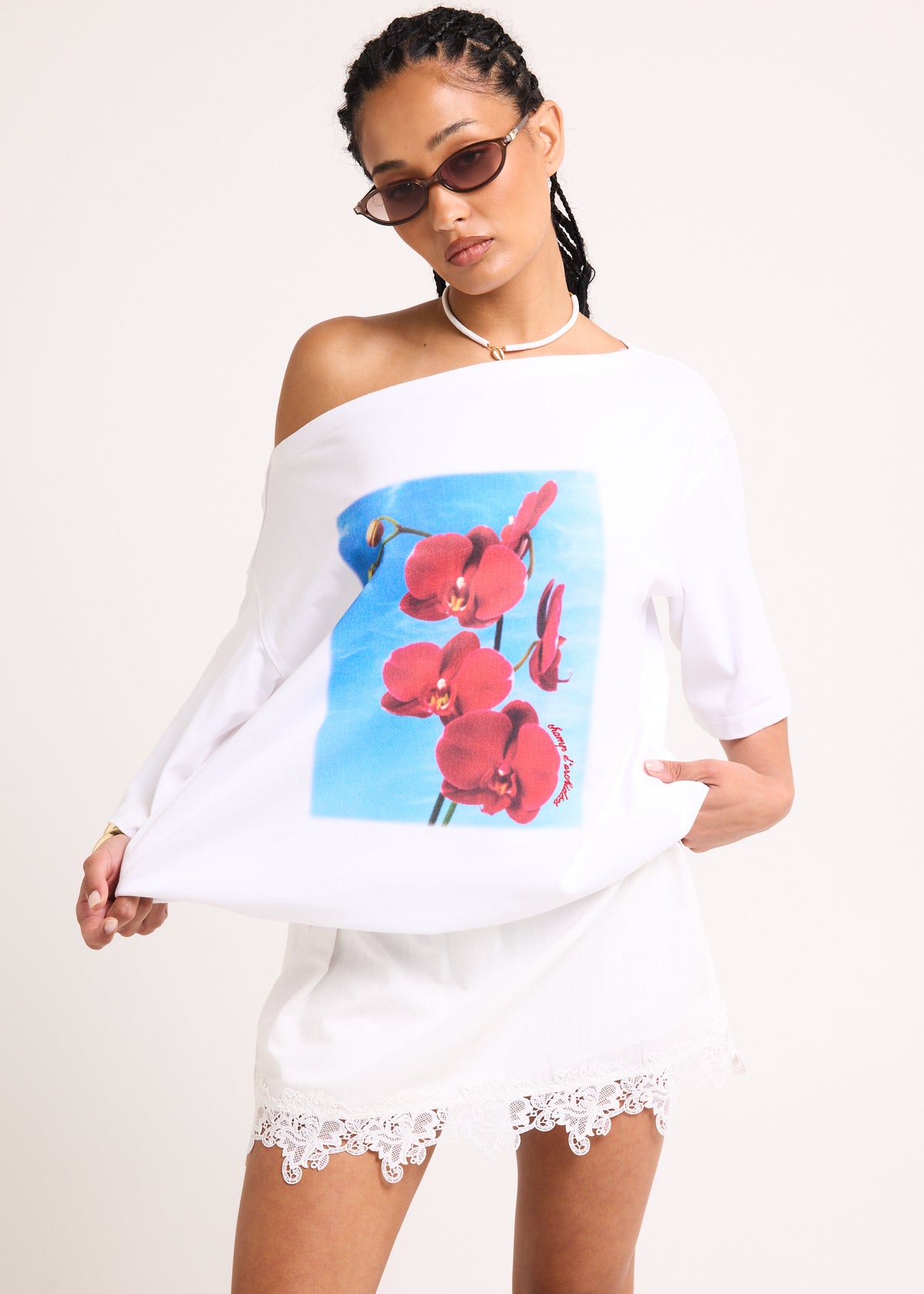 Orchid Off Shoulder T-Shirt CREAM
