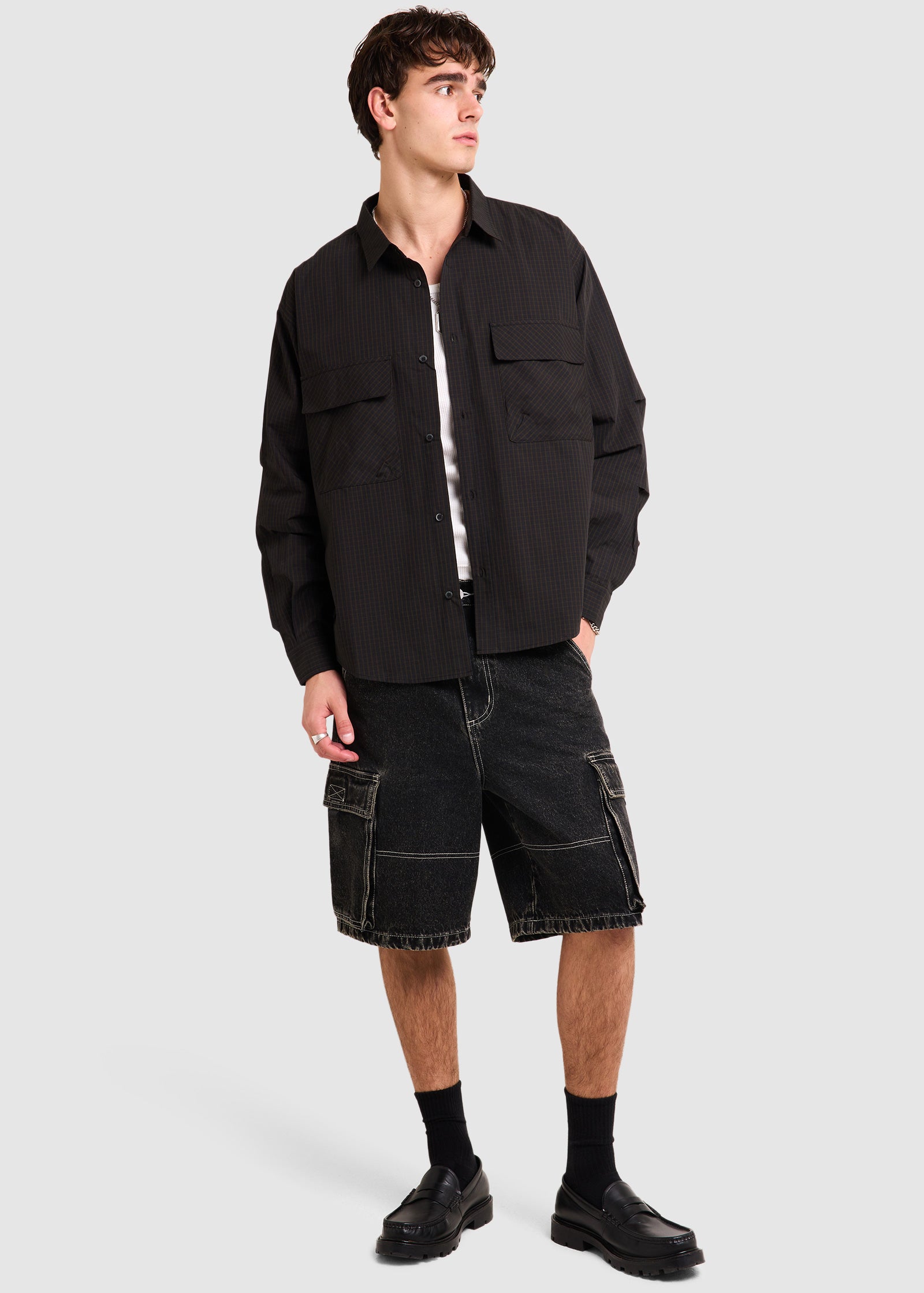 Oliver Tech Long Sleeve Shirt NAVY CHECK