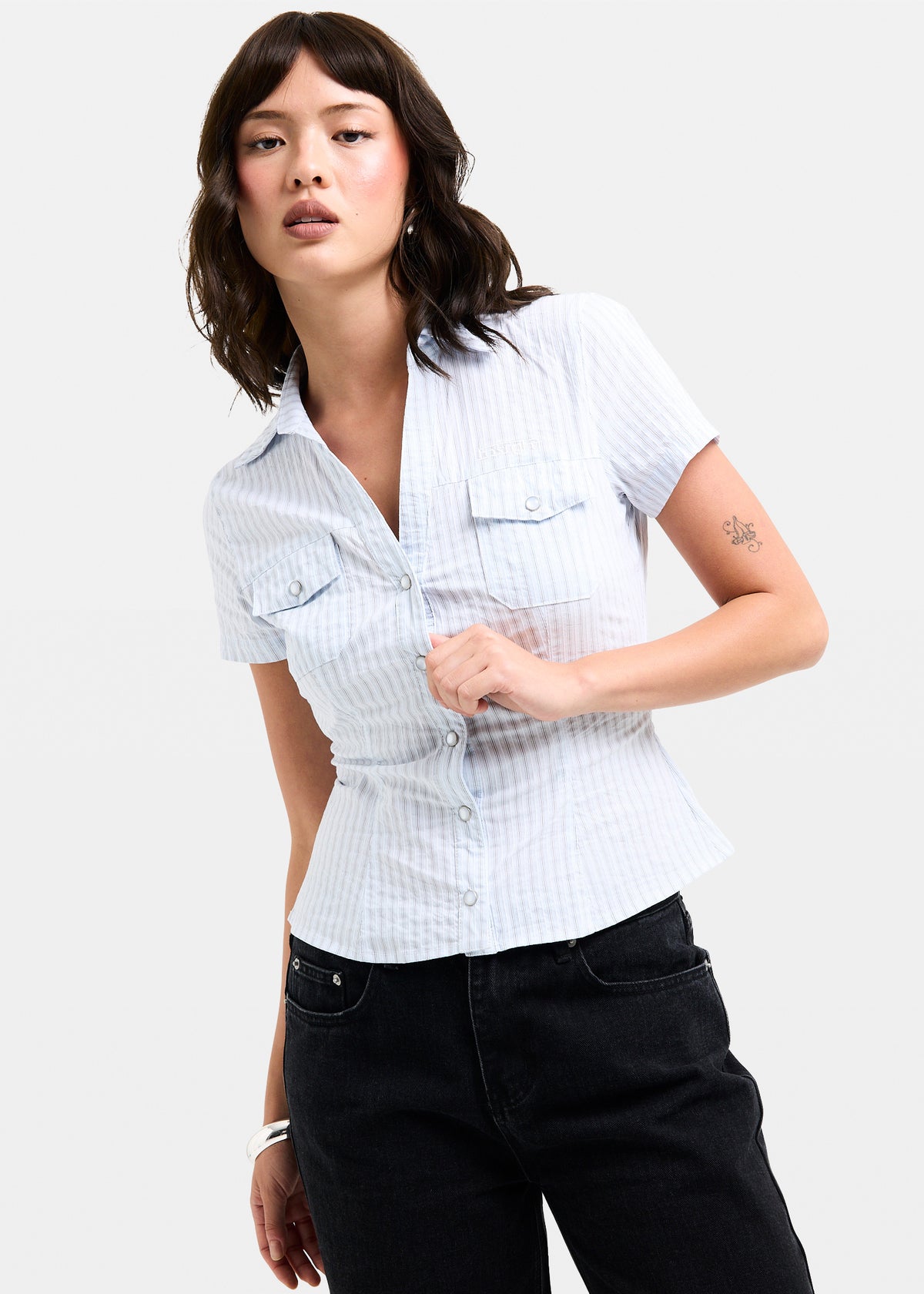 Blake Stripe Popper Shirt BLUE