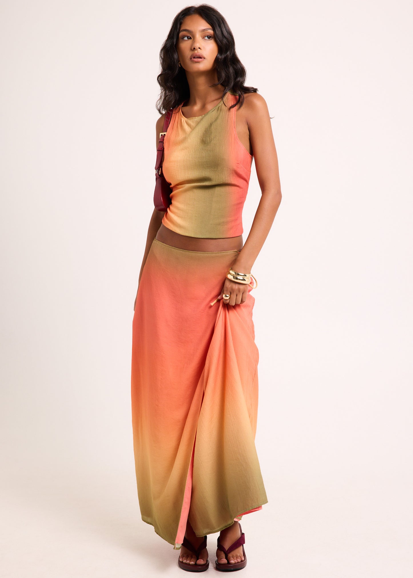 Earth Ombre Wrap Midi Skirt