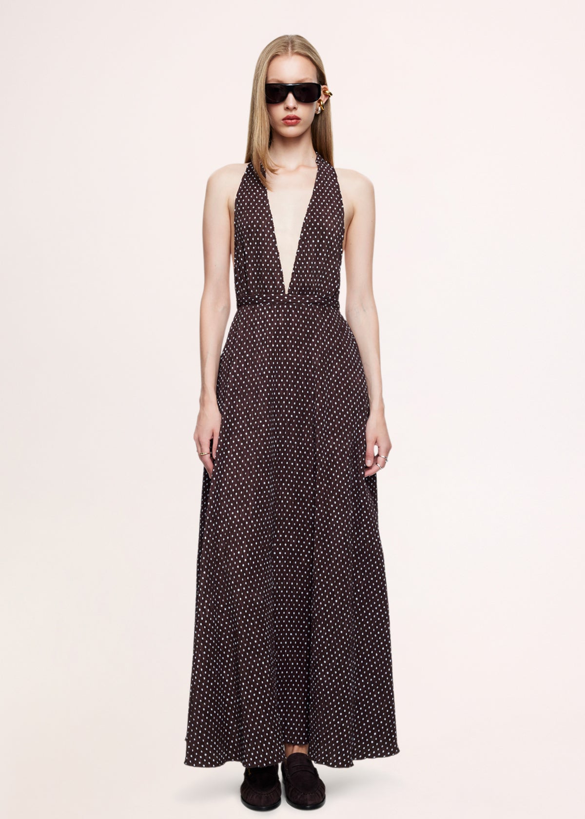 District Maxi Dress CHOCOLATE BLUE POLKA