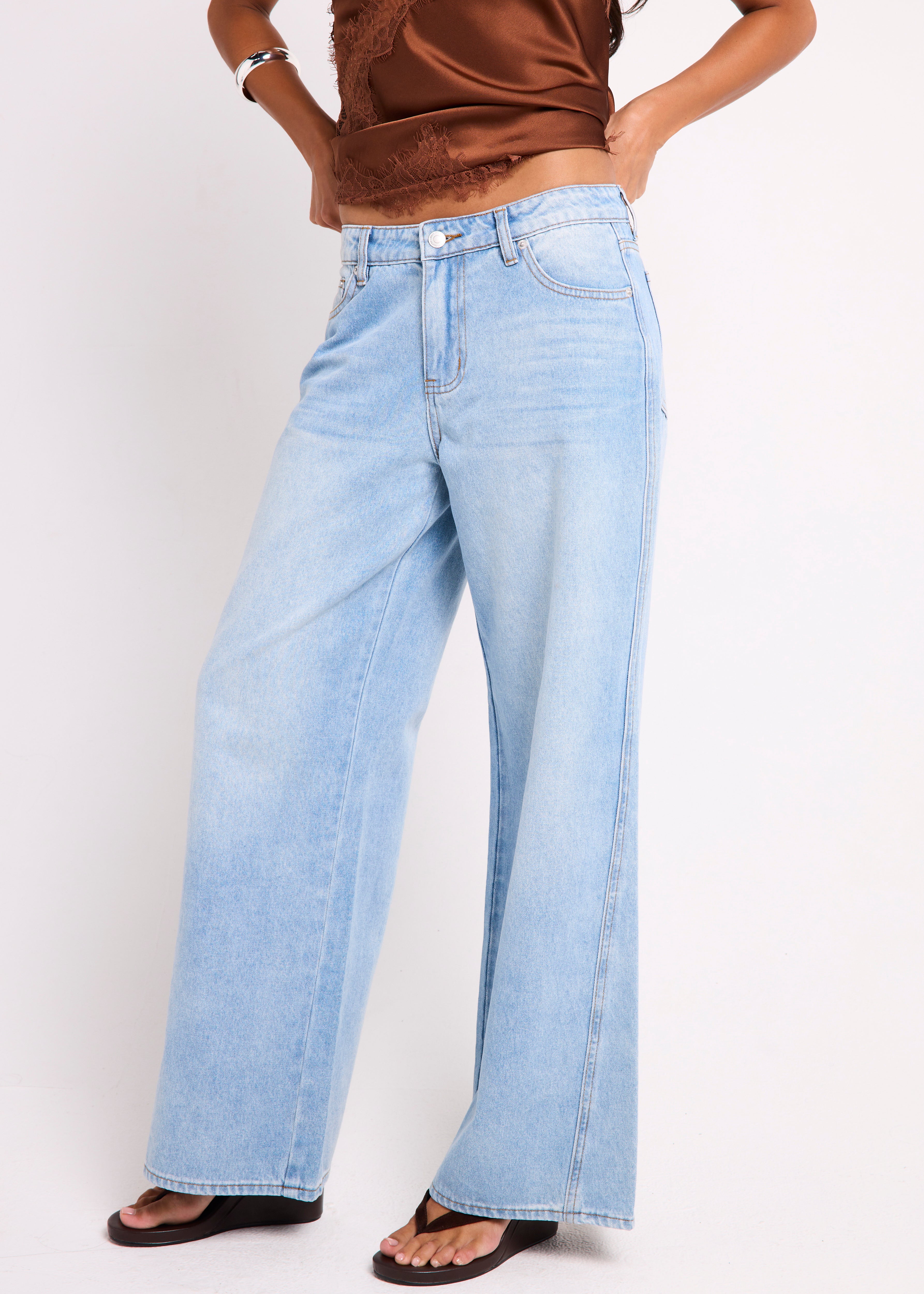 Fez Wide Leg Flare Denim Pants VINTAGE STONE WASH