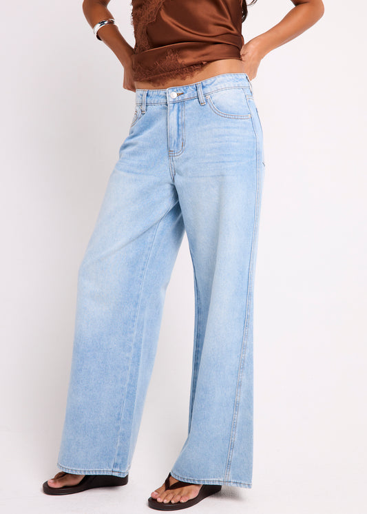 Fez Wide Leg Flare Denim Pants VINTAGE STONE WASH