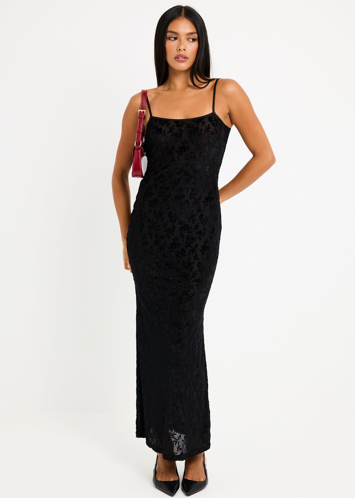 Devon Burn Out Slip Maxi Dress BLACK