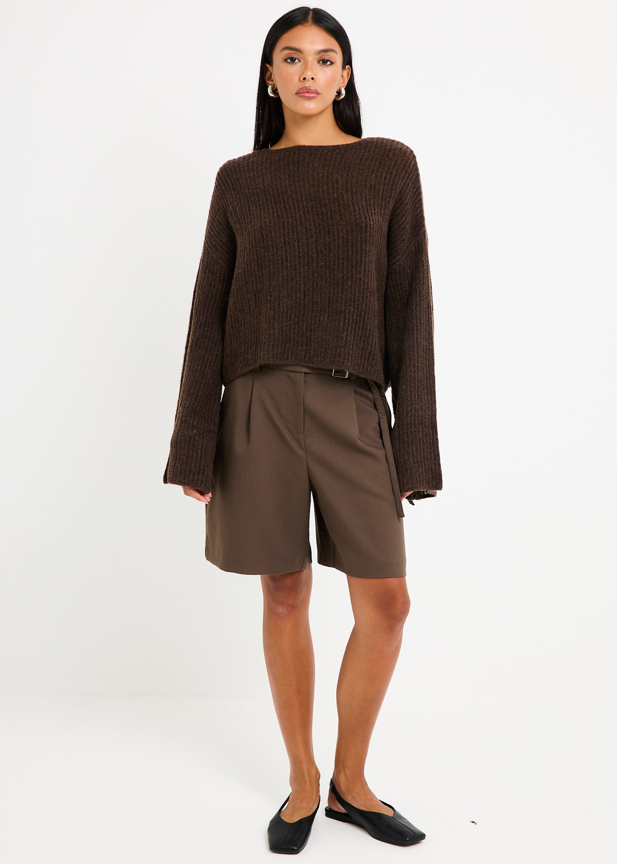 Monica Ladder Long Sleeve Knit Sweater CHOCOLATE