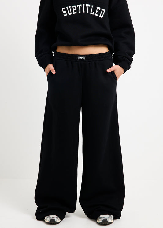 Athletic Wide Leg Fleece Pants BLACK
